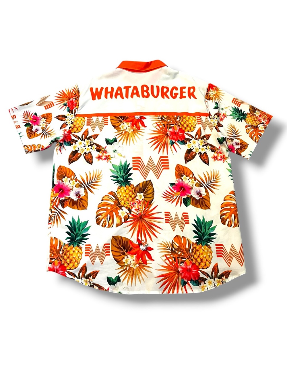 Whataburger Hawaiian Shirt Mens XL Pineapples Palm Leaves Orange White Tropical